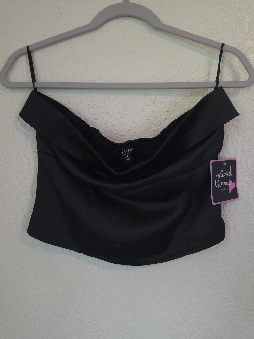 Mixed Threads Los Angeles Black Draped Corset Top L Y2K Bustier Elasticized Back